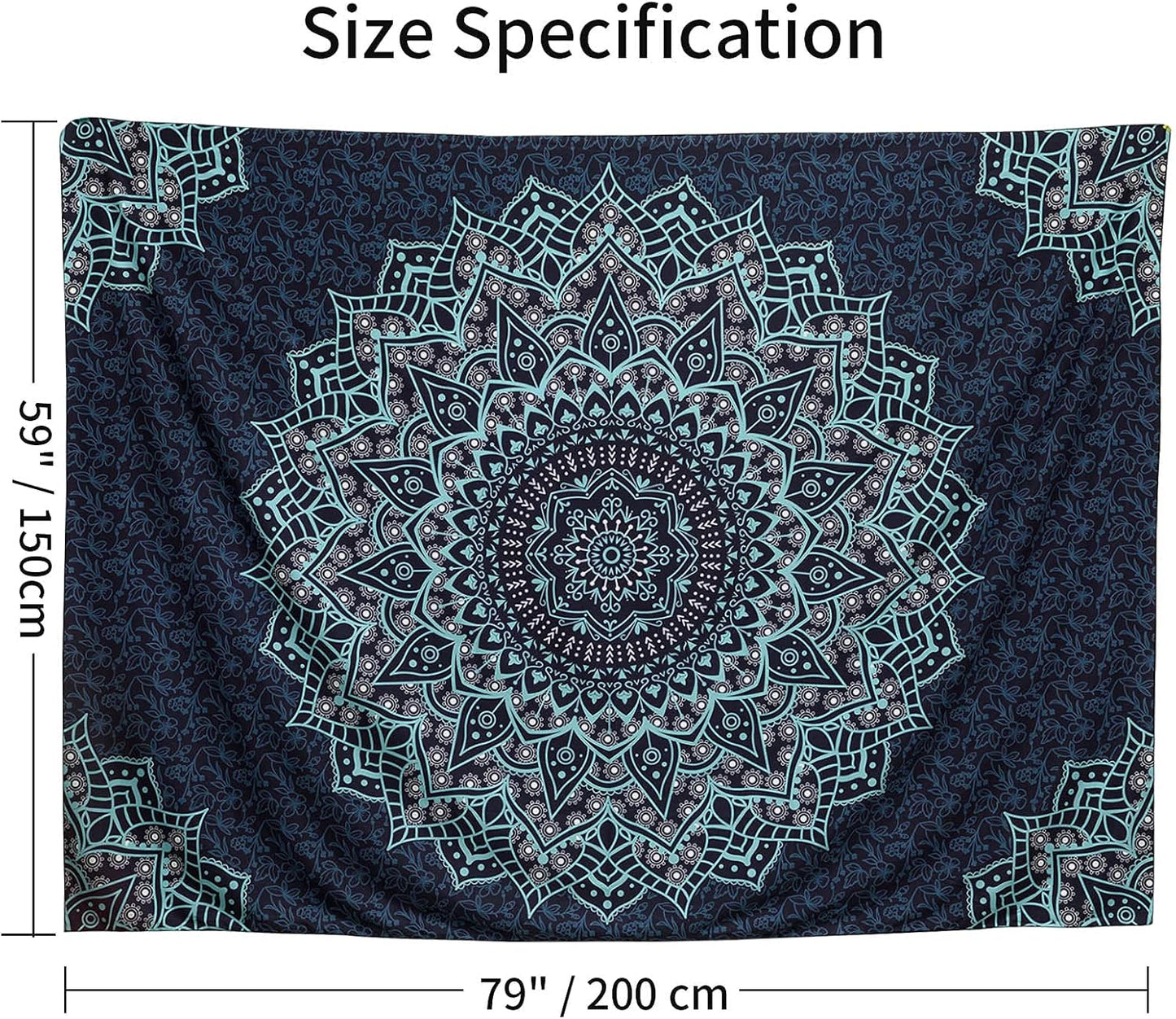 Black Mandala Tapestry Wall Hanging Psychedelic Wall Tapestry Aesthetic Indian Hippie Decor Bohemian Art Boho Home Decoration for Bedroom,Living Room,Dorm