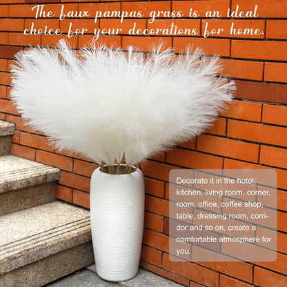 Ouddy Decor 8 Pcs Faux Pampas Grass Decor 38''/97cm Tall Artificial Large Pompous Pompas Floral Fluffy Fake Plants Floor Vase Filler for Wedding Kitchen Home Boho Decorations, Mixed Beige