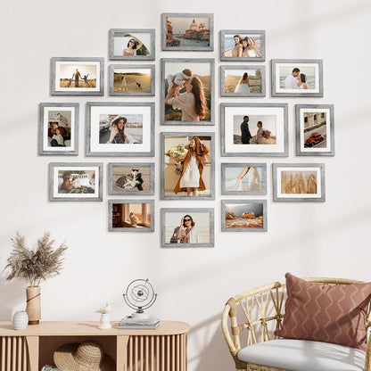 Vittanly 20 Pack Picture Frames Collage Wall Decor, Multi Sizes Including 4pcs 8x10, 8pcs 5x7 and 8pcs 4x6 Photo Frames, Gallery Frame Set for Wall or Tabletop Display, Black, Brown and Dark Grey