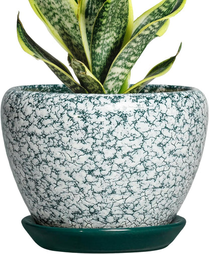 6 Inch Plant Pot - Ceramic Pots for Plants with Drainage Hole and Saucer, Round Succulent Planter Indoor Outdoor, Modern Flower Pot for Snake Plants, Home Decor, Gifts for Plant Lover, Blue