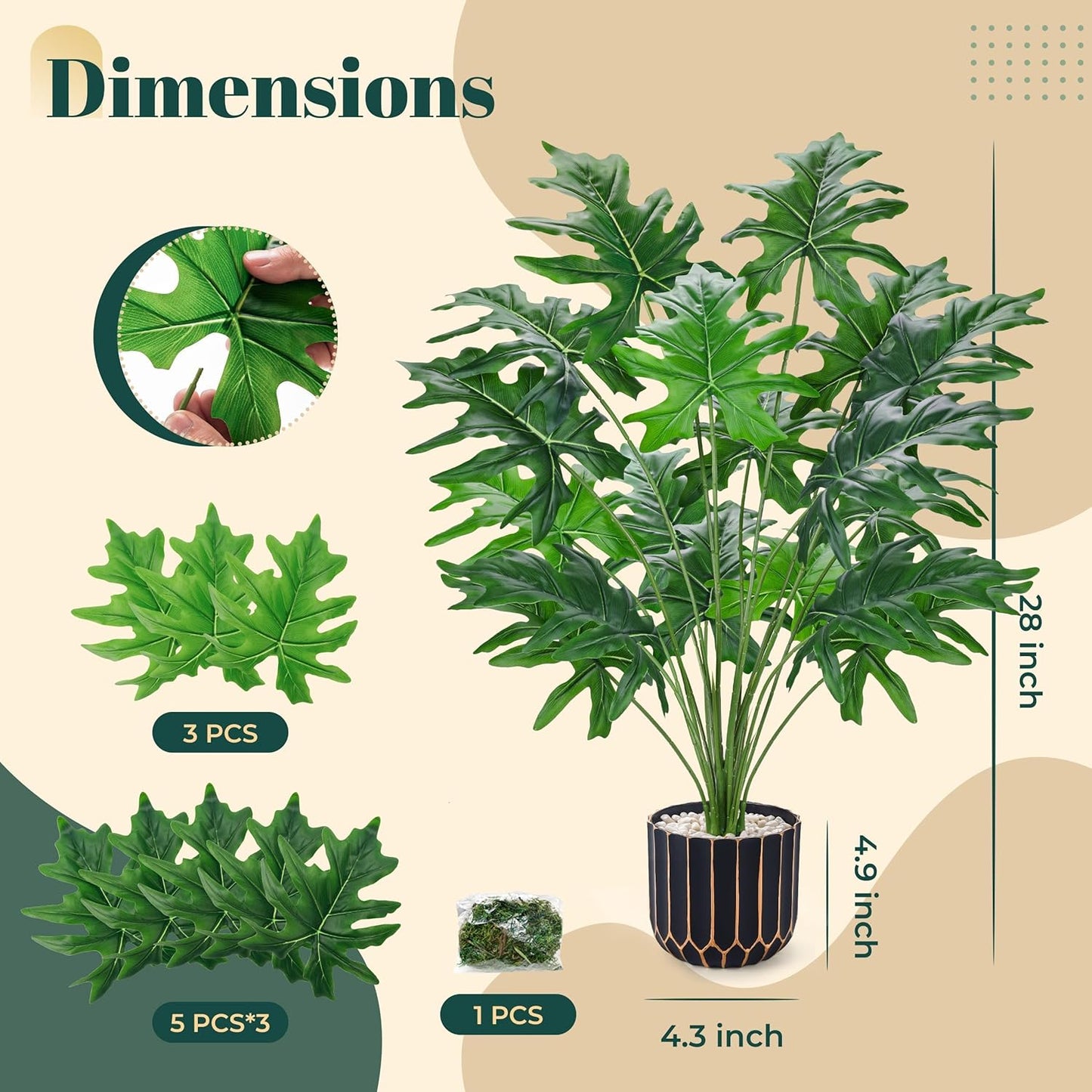 Der Rose 28'' Fake Plants Tall Artificial Monstera Faux Plants Indoor Outdoor Tree for Living Room Home House Decor