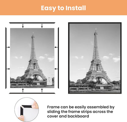 upsimples 24x36 Poster Frame Black 3 Pack, Scratch-Proof Picture Frames 24 x 36 for Photo Gallery - Slide-In Strips, Horizontal or Vertical Wall Mounting