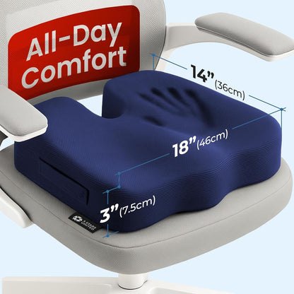 5 STARS UNITED Seat Cushion - Memory Foam Chair Cushion for Tailbone Pain Relief - Ergonomic Support for Coccyx, Sciatica & Butt - Office, Desk & Gaming Chair, Car Seat, Wheelchair, Airplane, Black