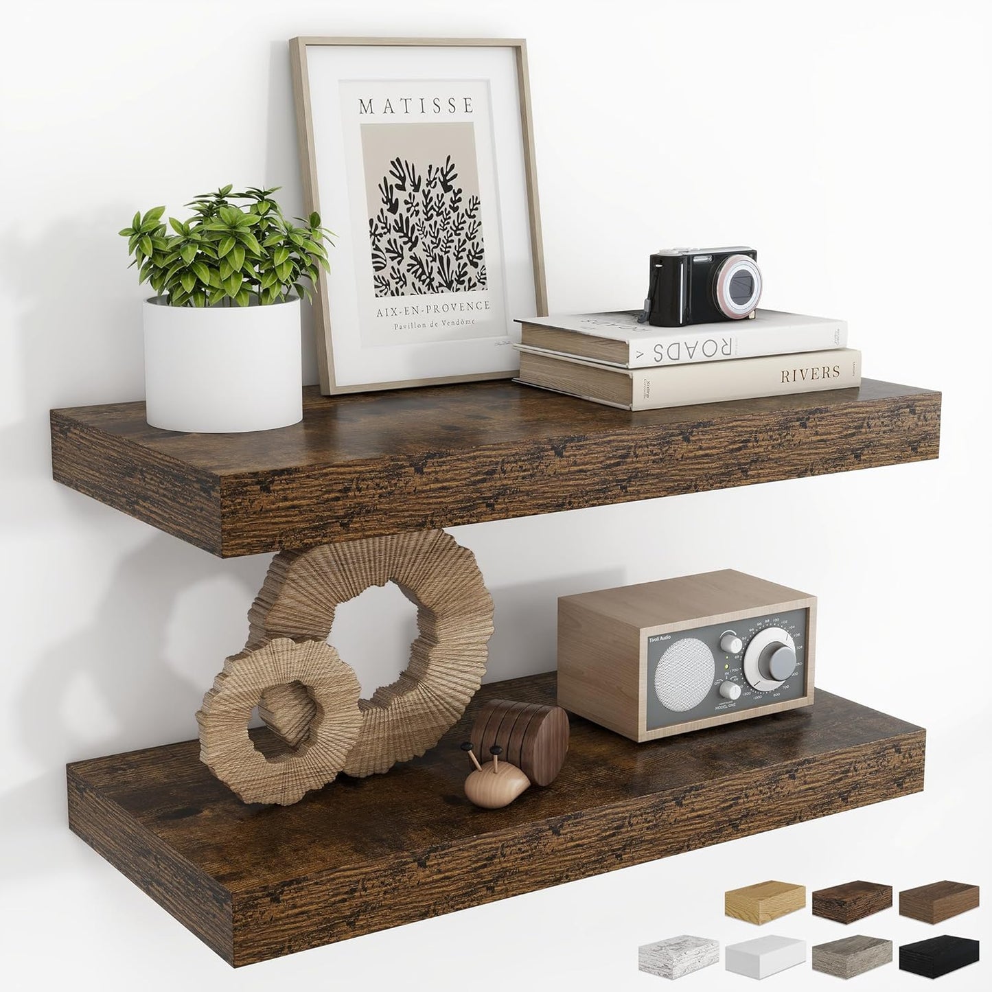 RICHFOCUS 72Inch Floating Shelves for Wall 2 Pack Shelves for Bedroom|Kitchen|Bathroom Wall Mounted Rustic Wood Floating Shelf with Invisible Brackets for Books|Storage|Decor, Rustic Brown
