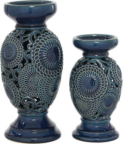 Deco 79 Metal Abstract Decorative Candle Holder Mushroom Inspired Candle Stand, Set of 2 Candlestick Holder 11", 14"H, Gold