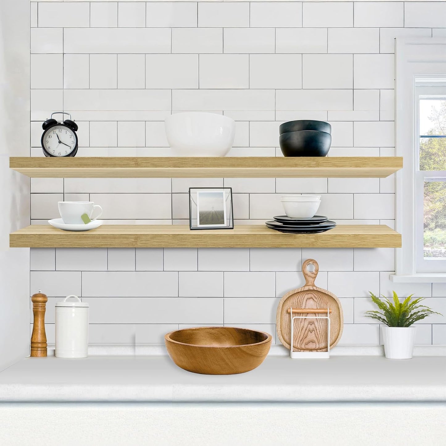 Sorbus Floating Shelves for Wall - 48 Inch Long Bathroom Shelves, Wall Decor for Bedroom, Kitchen, Living Room & Book Storage - Mounted Floating Shelf with Invisible Brackets (Maple Wood, 2 Pack)