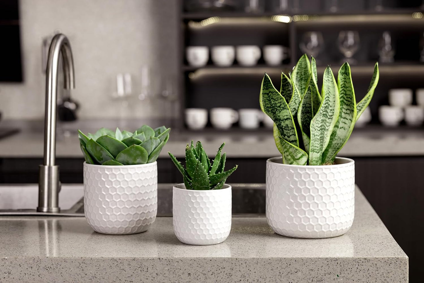 Docrin 3-Pack Ceramic Planters Set - 6.5"+5.3"+4" Dual-Tone Flower Pots with Drainage Holes, Modern Indoor Outdoor Planters for Succulents/Herbs/Large Plants, Home Office (Brownish Black & White)