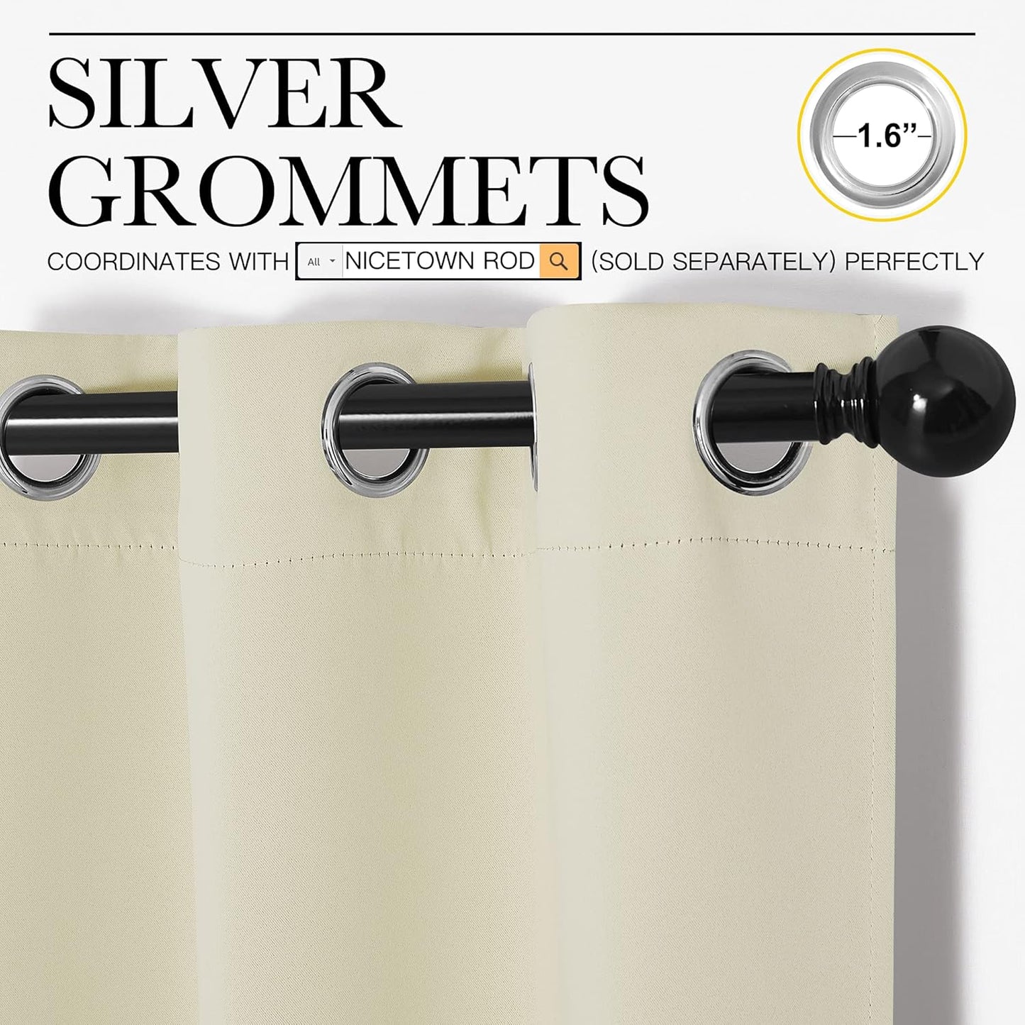 NICETOWN Halloween Pitch Black Solid Thermal Insulated Grommet Blackout Curtains/Drapes for Bedroom Window (2 Panels, 42 inches Wide by 63 inches Long, Black) - Colors C