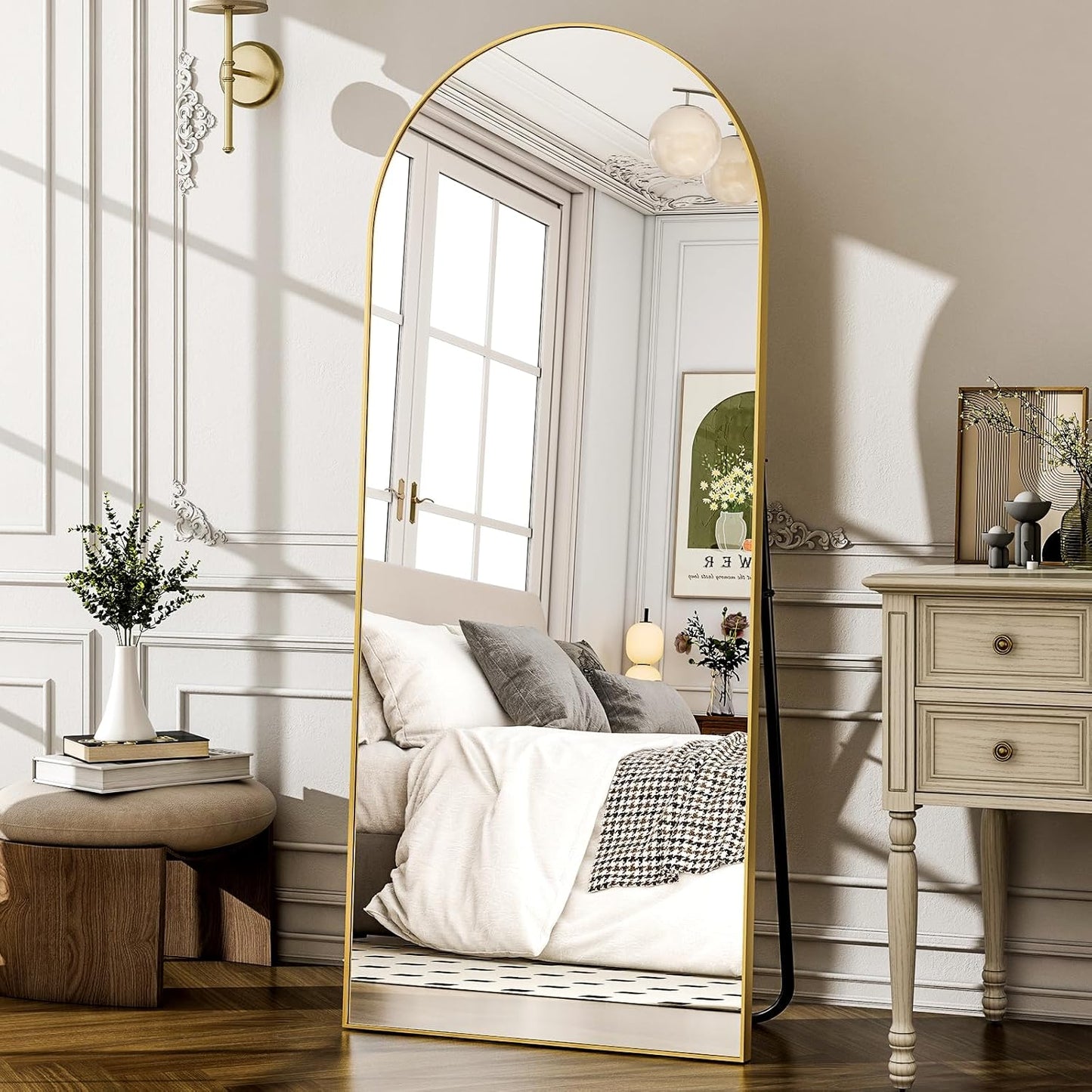57" x 20" Arched Full Length Mirror - Wall Mounted/Floor Mirror Aluminum Alloy Frame Full Body Mirrors for Bathroom Living Room Bedroom and Entryway,Black