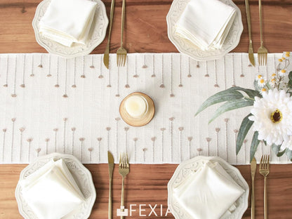 FEXIA Boho Table Runner for Thanksgiving Fall Christmas Home Decor with Tassels 72 Inches Long Pottery barn Furniture Farmhouse Rustic Macrame Burlap Table Decoration for Living Room (12x72 Inches)