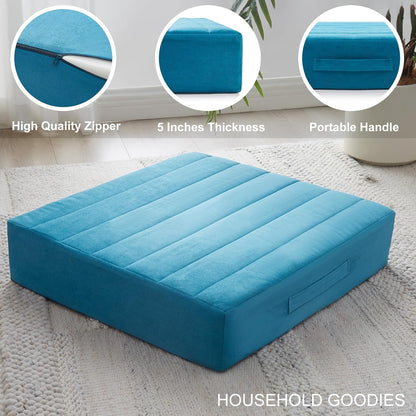 JKMAX 2 Pcs High Density Foam Floor Pillow - Upgraded Large Pillows Seating for Adults - Outdoor Floor Cushion with Soft Tufted Cover - Yoga Pillows for Sitting On Floor - 22 Inch Light Gray