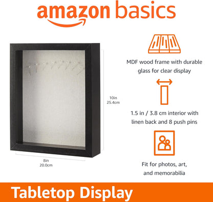 Amazon Basics 8.5" x 11" Shadow Box Wood Rectangular Frame for Display Photos, Memorabilia, Black