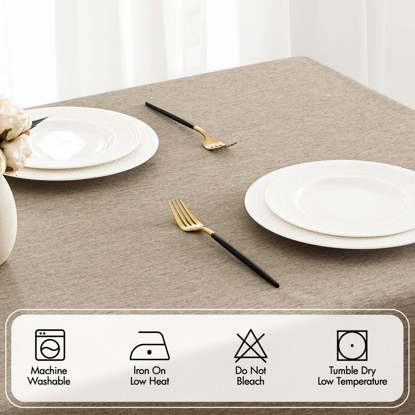 MIULEE Beige Rectangle Linen Polyester Tablecloth with Decorative Cutouts Spring Waterproof Stain Resistant & Shrink-Proof Table Cloth 52x70 inch Farmhouse Style for Dining Wedding and Outdoor