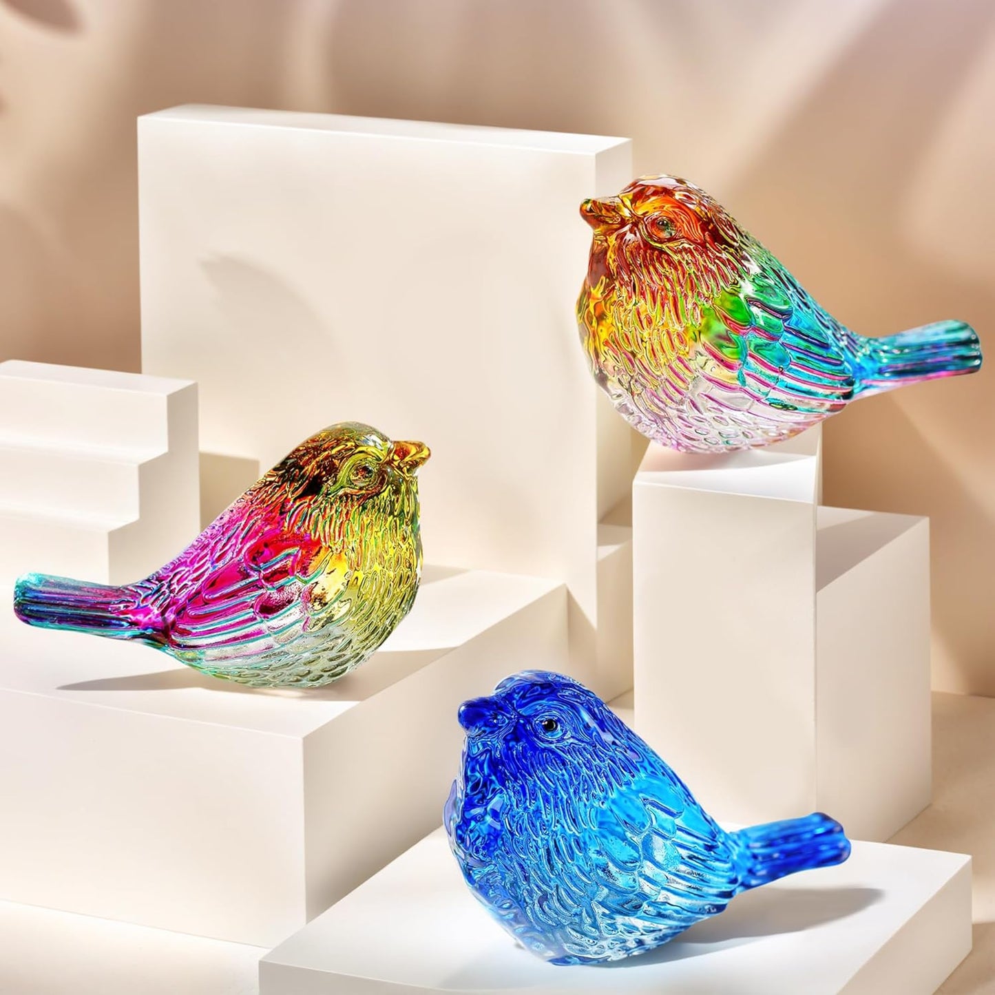 H&D HYALINE & DORA Blue Glass Bird Figurines Bird Gifts for Bird Lovers Women Crystal Glass Animal Figurine Collectible for Home Shelf Decor