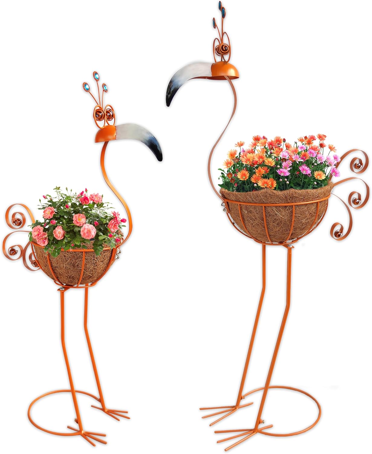 COOZZYHOUR Metal Peacock Planter with Fiber Basket -Garden Bird Planters for Outdoor Indoor Lawn,Yard,Porch,Patio, Garden Decorations（Set of 2）