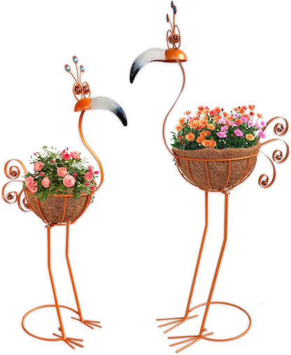COOZZYHOUR Metal Peacock Planter with Fiber Basket -Garden Bird Planters for Outdoor Indoor Lawn,Yard,Porch,Patio, Garden Decorations（Set of 2）
