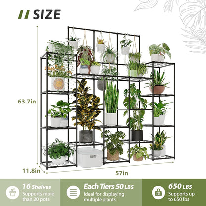 GENTINGBRO Plant Stand Indoor Outdoor 63" Tall Plant Shelf for Plants 14-Tier Large Plant Sheves for Living Room Heavy Duty Plant Rack Garden Balcony Patio Hanging Planter