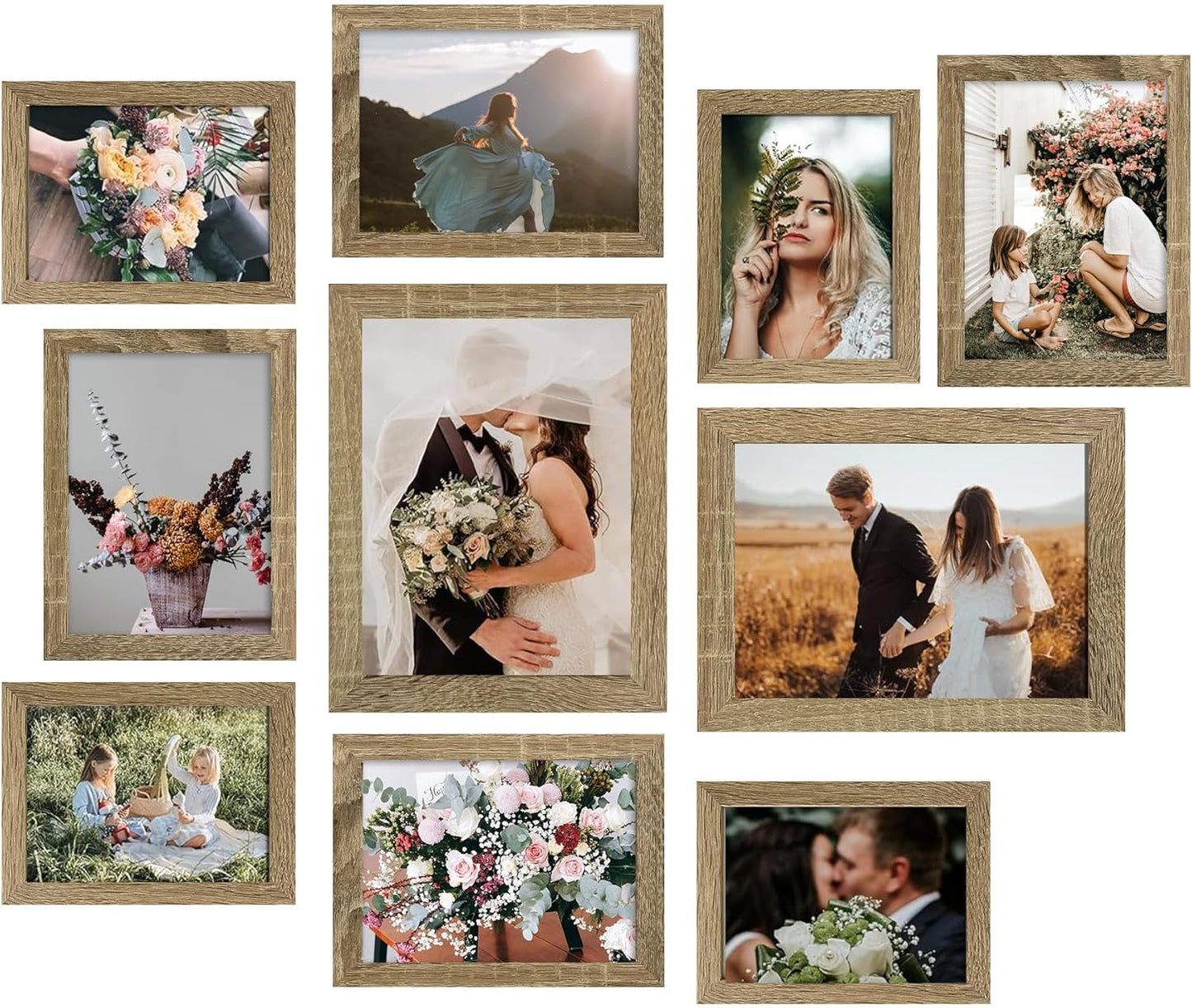 LUCKYLIFE Picture Frames Collage Wall Decor 10-Pack, Gallery Wall Frame Set with 8x10 5x7 4x6 Frames in 3 Different Finishes