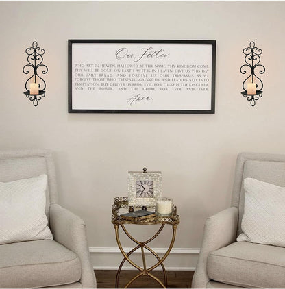 Metal Wall Candle Sconce Holder Set of 2 Hanging Wall Mounted Candle Sconces Holder, Wall Sconces Decor for Bedroom Dining Room, Black 10inch×6inch