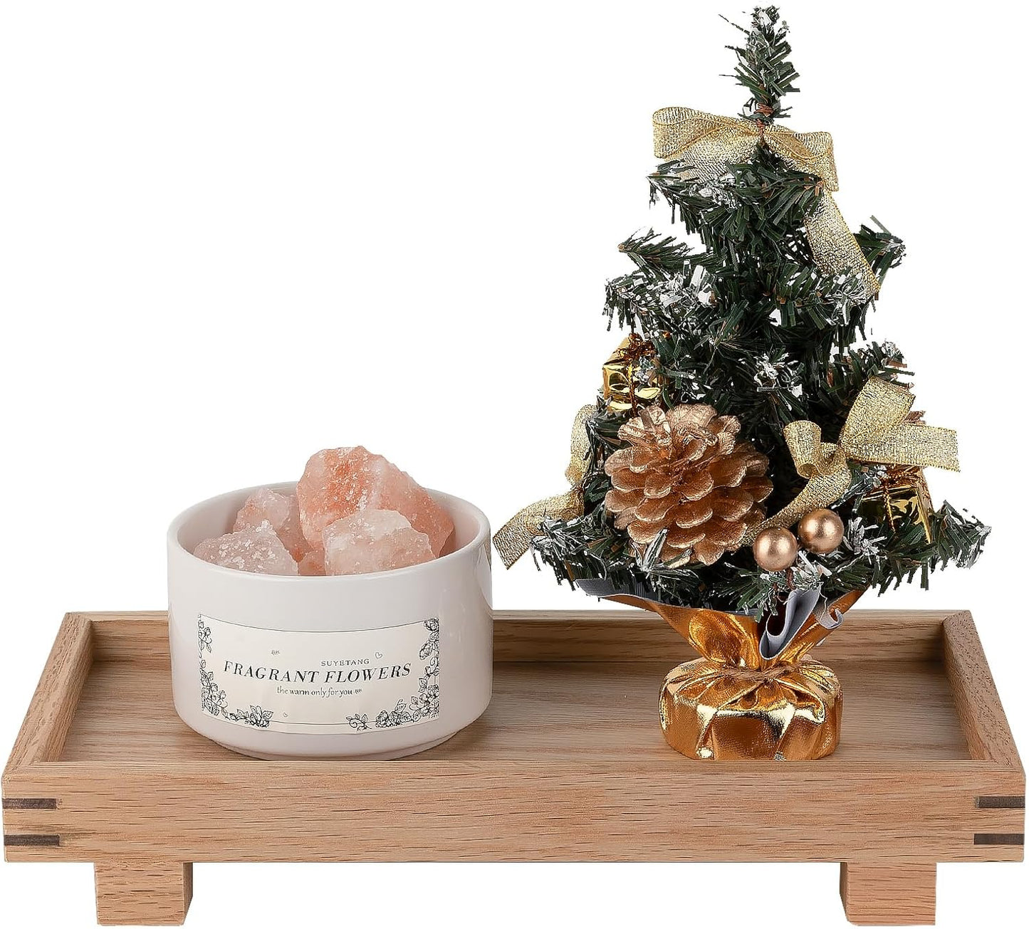 Decorative Tray Small Pedestal Stand Farmhouse Bathroom Decor Wooden Riser Display Stand for Vanity, Kitchen Countertop, Sink, 9.4 * 4.7 White
