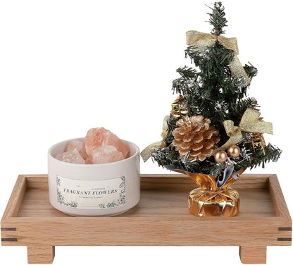 Decorative Tray Small Pedestal Stand Farmhouse Bathroom Decor Wooden Riser Display Stand for Vanity, Kitchen Countertop, Sink, 9.4 * 4.7 White