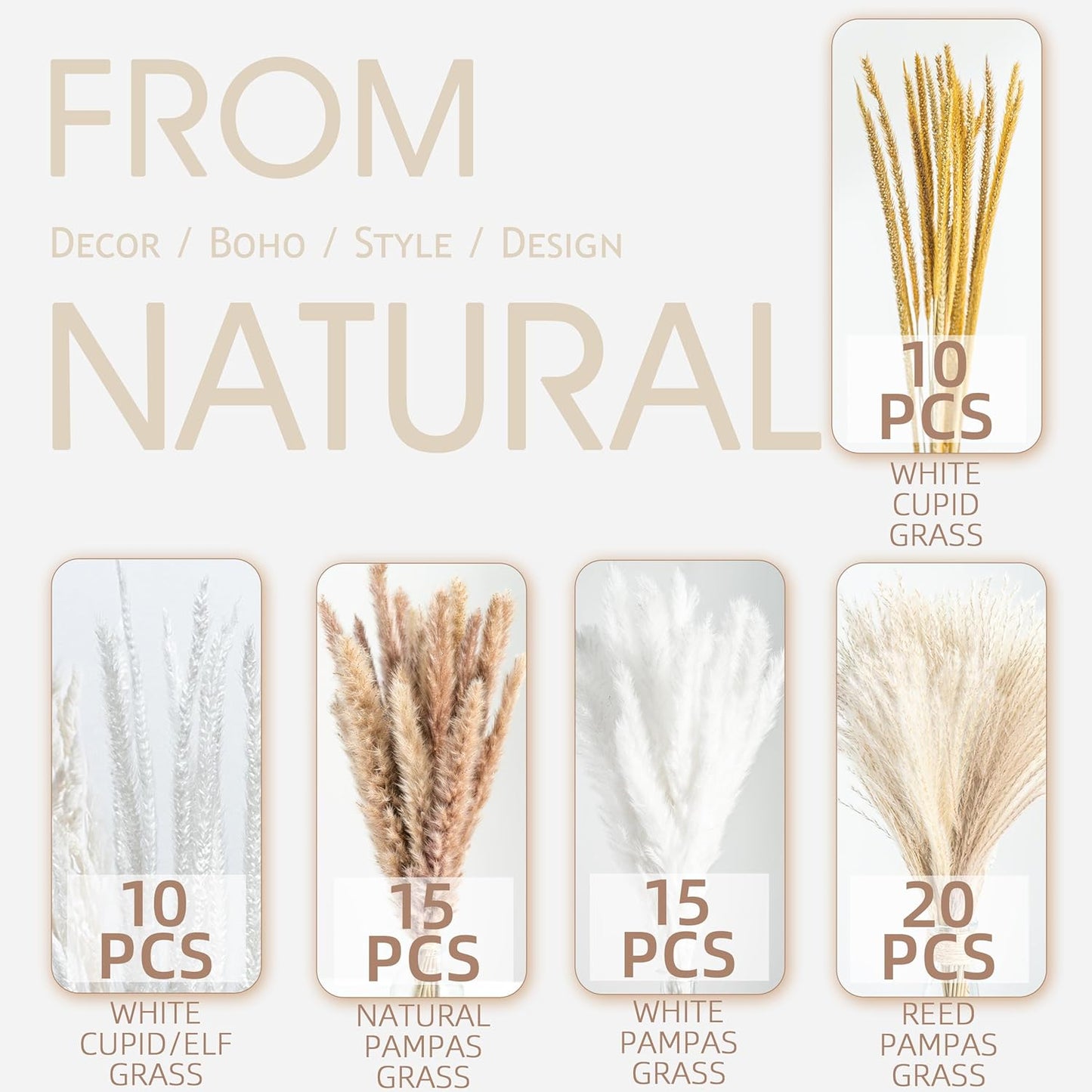 96PCS Natural Dried Pampas Grass Boho Home Decor Bouquet Phragmites Dried Flowers Bouquet for Wedding Floral Arrangements Living Room Decorations (96PCS)