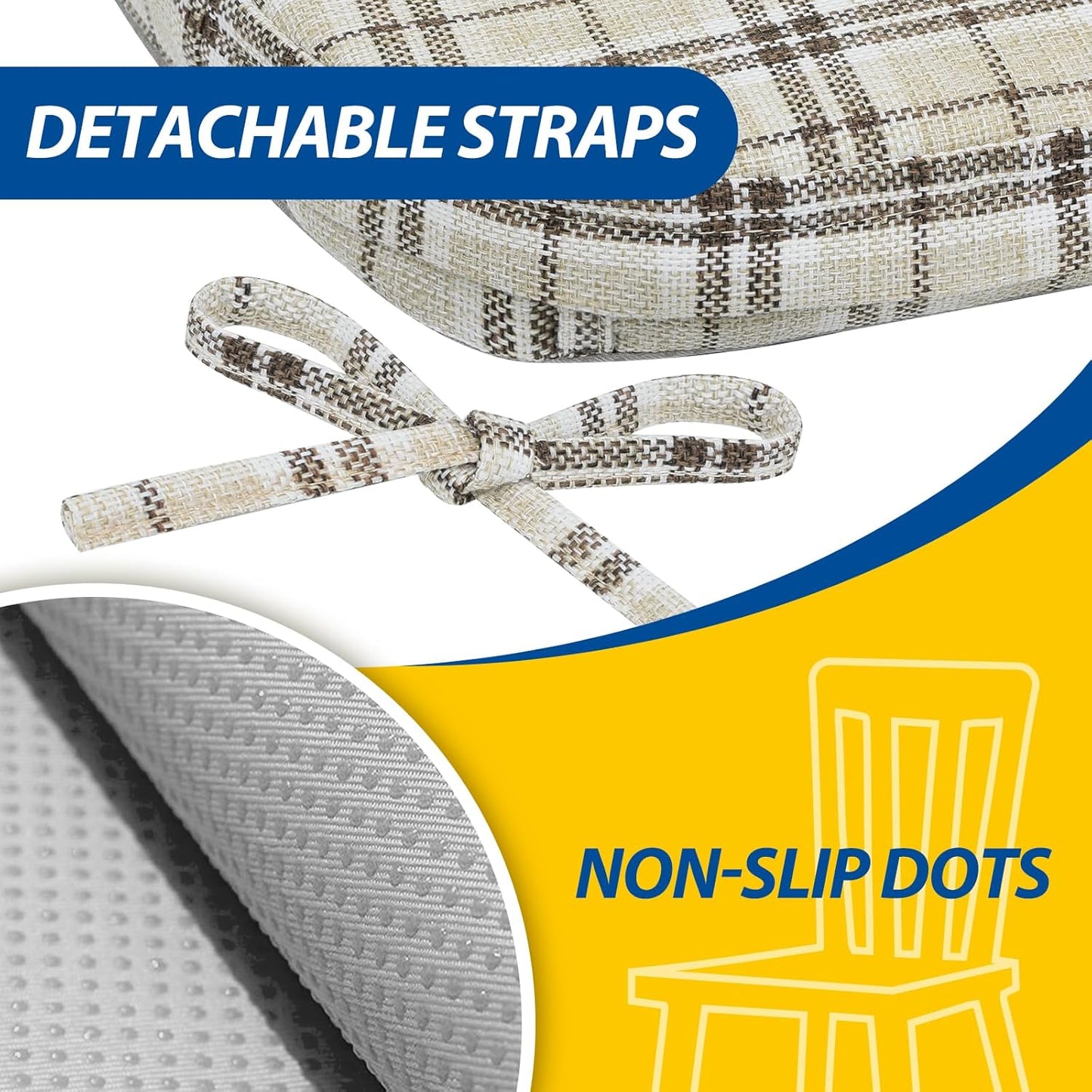 AAAAAcessories D-Shaped Chair Cushions, 2" Thick Dining Chair Pads with Ties and Removable, Machine-Washable Cover, 17" x 16", Set of 4, Oatmeal Beige - Colors A