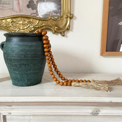 OMISHE 59in Wood Bead Garland with Tassels, Decorative Beads, Farmhouse Wooden Beads Garland for Wall Hanging Home Festival Decor, Aqua, Teal