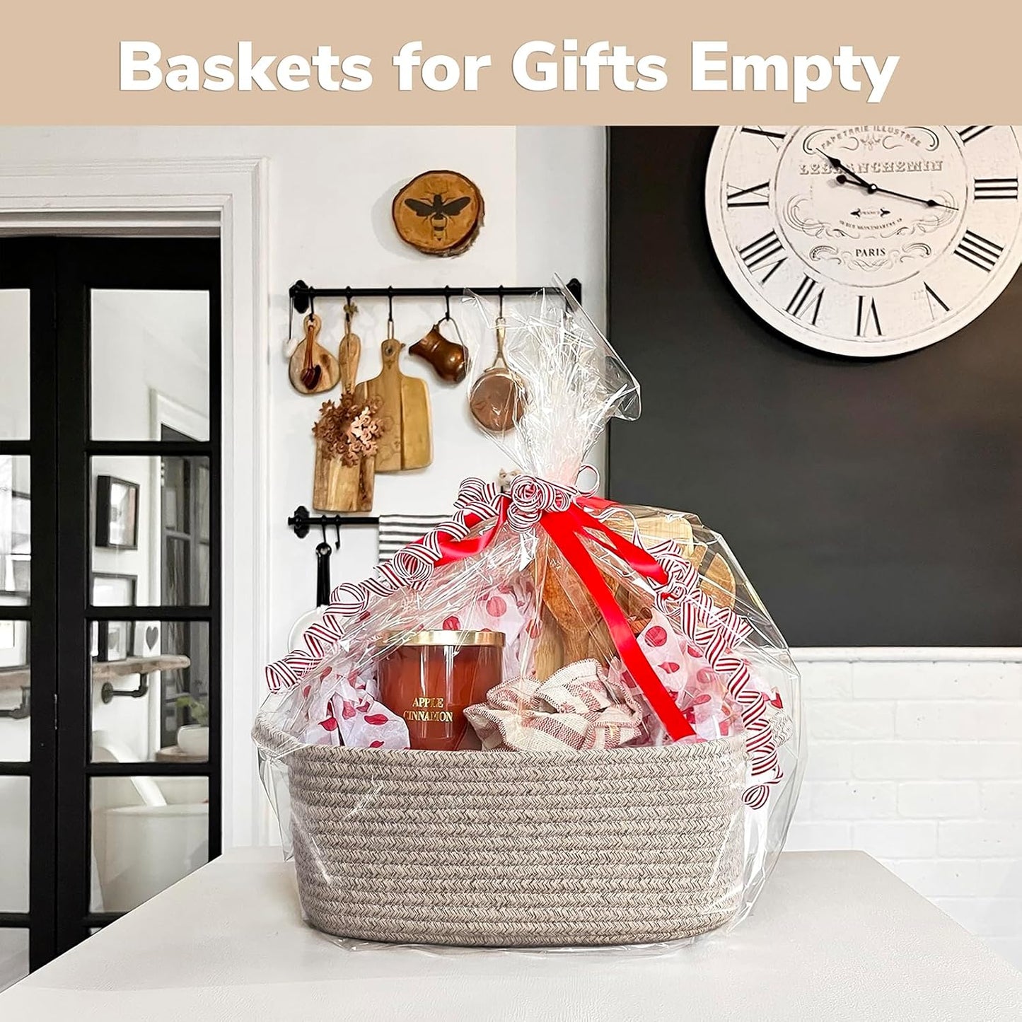 CHICVITA Decorative Gift Basket, Easter Basket for Kids, Woven Rope Storage Baskets with Handles, Nursery Baby Shower Toy Organizer, Grey, 13 x 9.8 x 5 inches