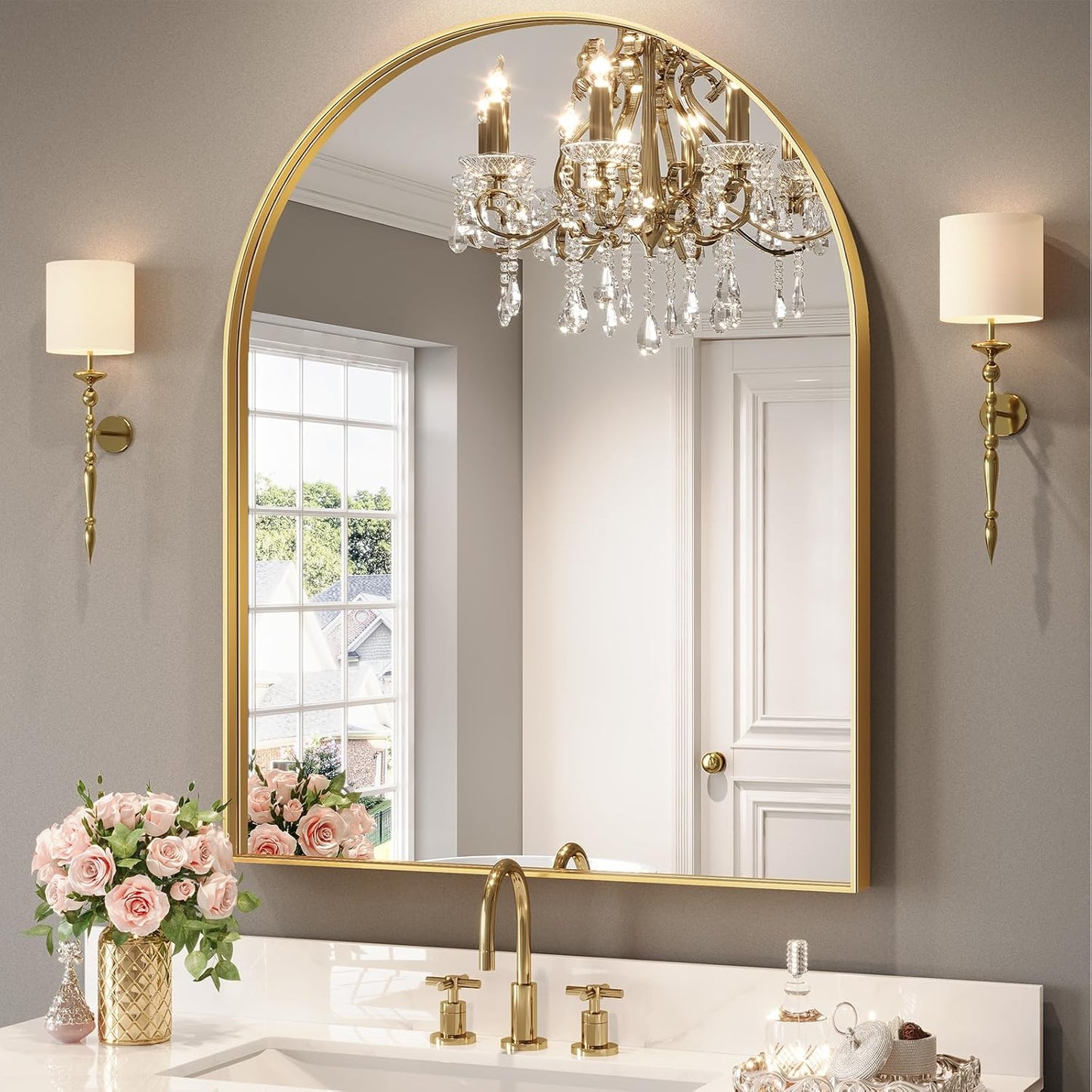 Brightify Arched Mirror, Arched Wall Mirror, 24 x 32 Inch Silver Arch Mirror, Metal Frame Silver Bathroom Mirror, Arched Top Bathroom Vanity Mirror for Living Room Bedroom Mantel Entryway Hallways