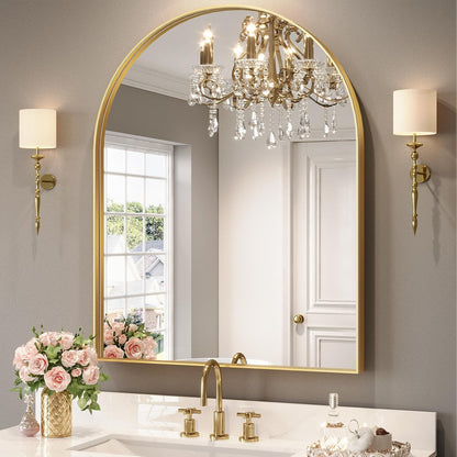 Brightify Arched Mirror, Arched Wall Mirror, 24 x 32 Inch Silver Arch Mirror, Metal Frame Silver Bathroom Mirror, Arched Top Bathroom Vanity Mirror for Living Room Bedroom Mantel Entryway Hallways