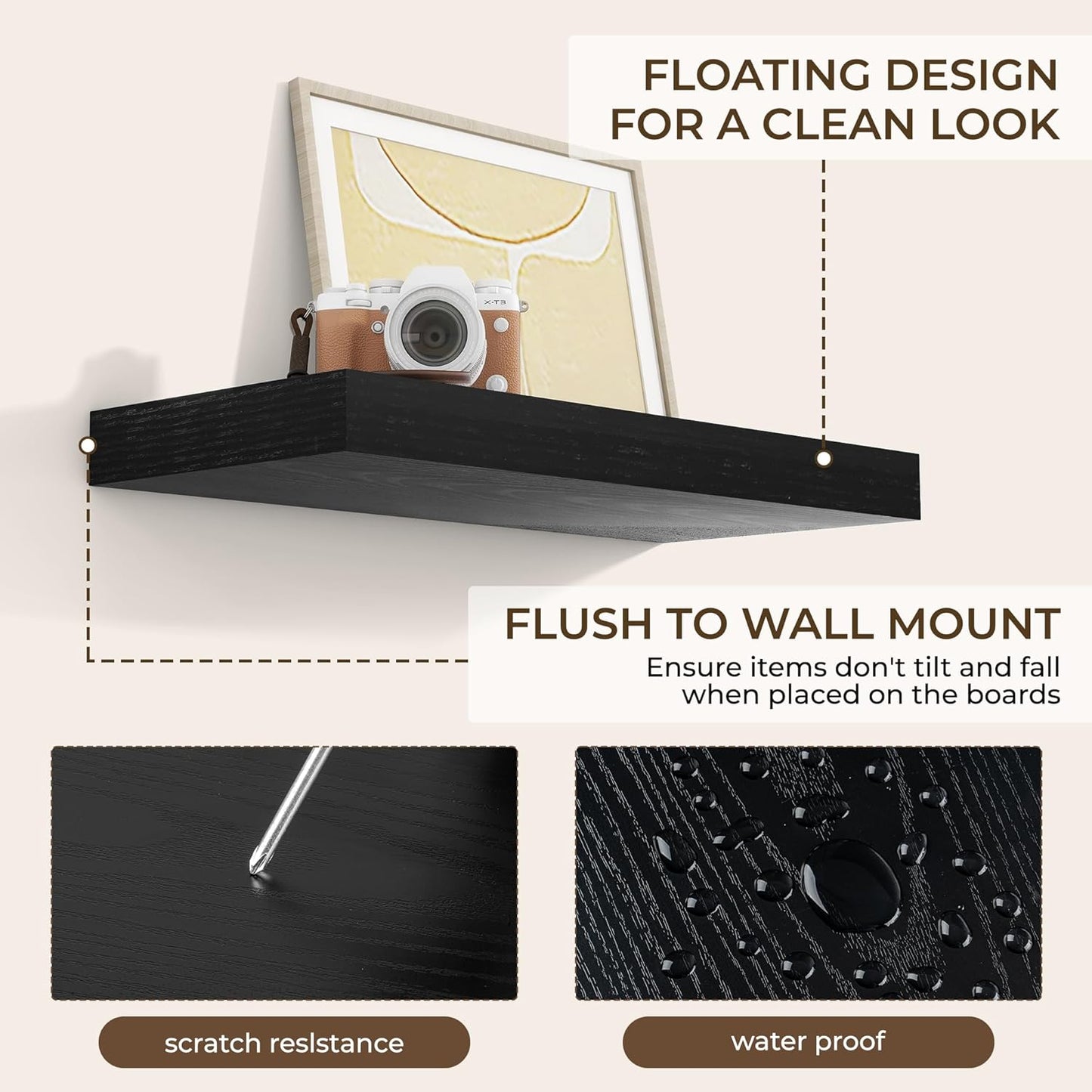 RICHFOCUS 72Inch Floating Shelves for Wall 2 Pack Shelves for Bedroom|Kitchen|Bathroom Wall Mounted Rustic Wood Floating Shelf with Invisible Brackets for Books|Storage|Decor, Rustic Brown