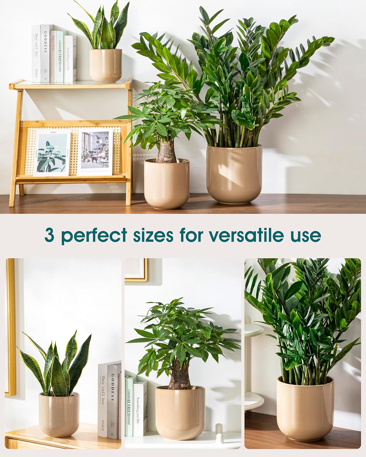 vancasso Ceramic Plant Pots, 4+5+6 inches, Set of 3, Planters with Drainage Hole, Flower Pots Planters Pots for Indoor Plants, Modern Indoor Decorative Garden Pot, Home Decor, White