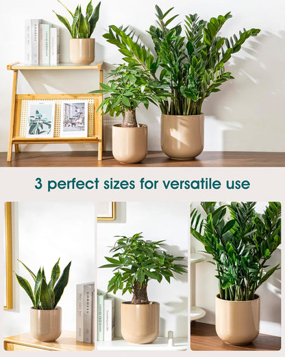 vancasso Ceramic Plant Pots, 4+5+6 inches, Set of 3, Planters with Drainage Hole, Flower Pots Planters Pots for Indoor Plants, Modern Indoor Decorative Garden Pot, Home Decor, White