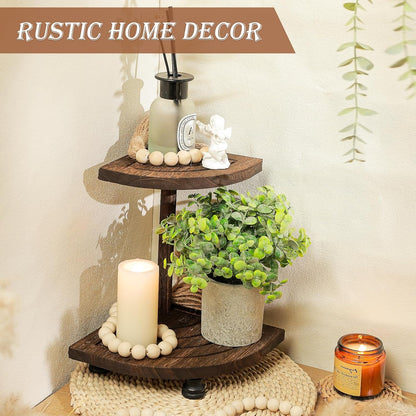 Tikea Farmhouse Wood Display Riser, 10 in. Farmhouse Pedestal Stand for Kitchen Bathroom Counter Decor, Round Display Tray for Soap Dispenser and Plant (Brown)