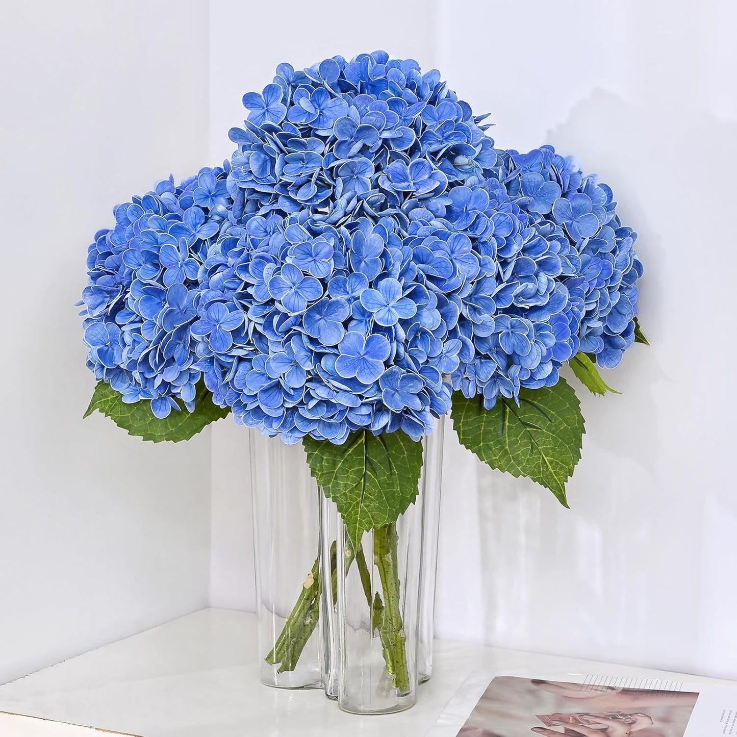 MARTINE MALL 3Pcs 21in Hydrangea Artificial Flowers, Latex Real Touch Hydrangeas Lifelike Large Hydrangea Flowers for Home Decor Party Arrangements Wedding Bouquets Centerpieces (Blue)
