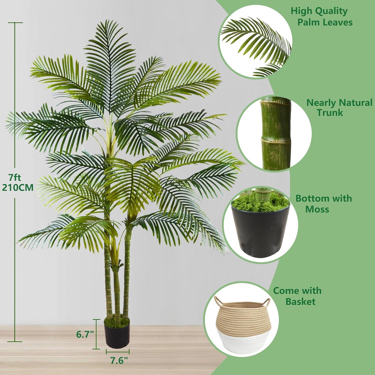 Warmplants Artificial Ficus Tree, 7ft Silk Fake Ficus Leaves Plant with Basket, Indoor Outdoor Faux Green Tree for Home Garden Office House Livingroom Décor