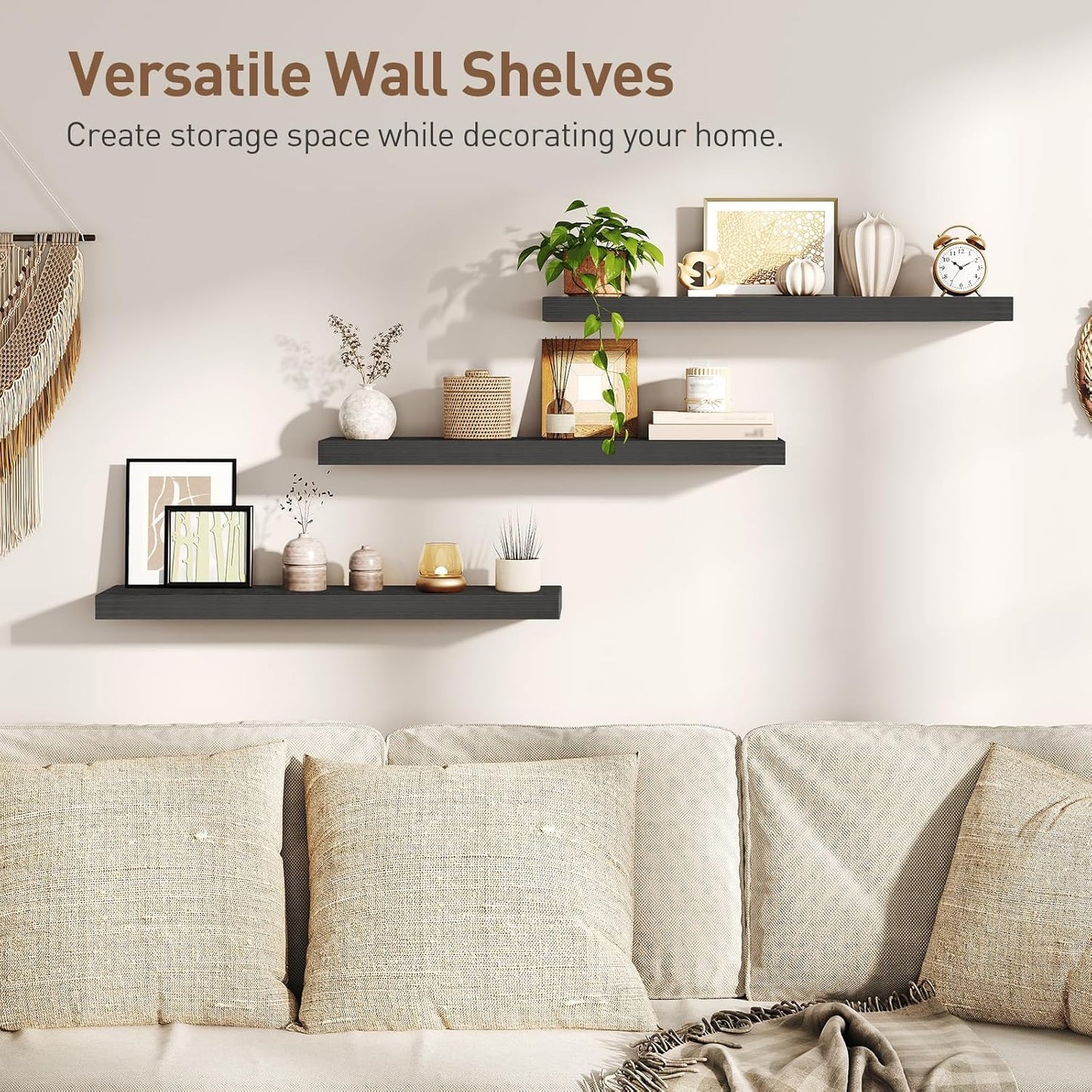 RALGEND Floating Shelves for Wall, 1.5" Thick Wall Shelf Set of 3 with Invisible Brackets, L31.5 x W7.9 Hanging Shelves Farmhouse Home Decor for Bathroom, Living Room, Bedroom, Rustic Brown 8301BJP3BF