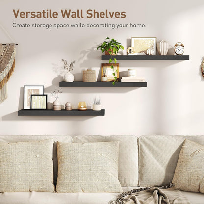RALGEND Floating Shelves for Wall, 1.5" Thick Wall Shelf Set of 3 with Invisible Brackets, L31.5 x W7.9 Hanging Shelves Farmhouse Home Decor for Bathroom, Living Room, Bedroom, Rustic Brown 8301BJP3BF