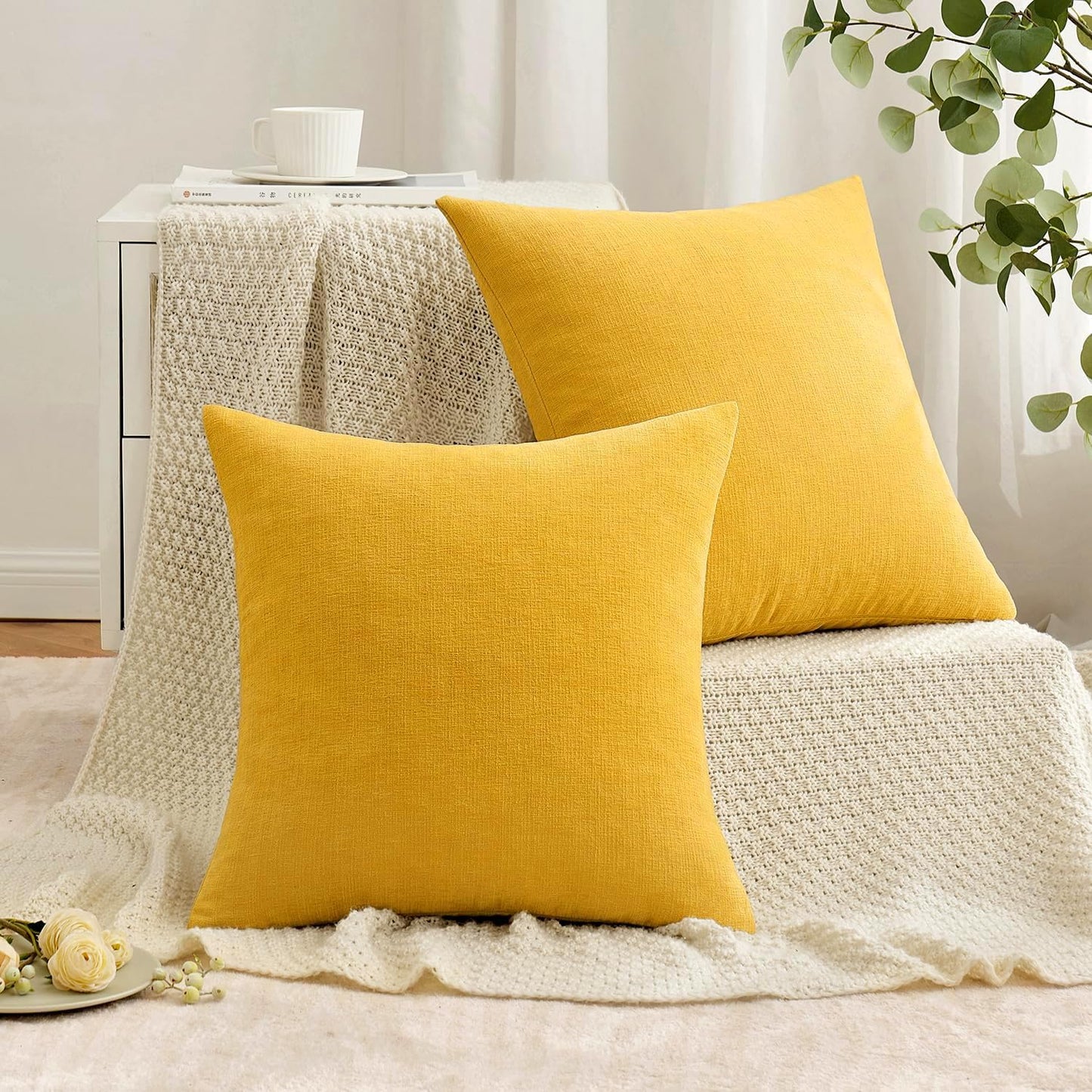 MIULEE Olive Green Couch Pillow Covers 18x18 Inch, Set of 2 Soft Chenille Decorative Square Throw Pillow Covers Farmhouse for Sofa Living Room Bed