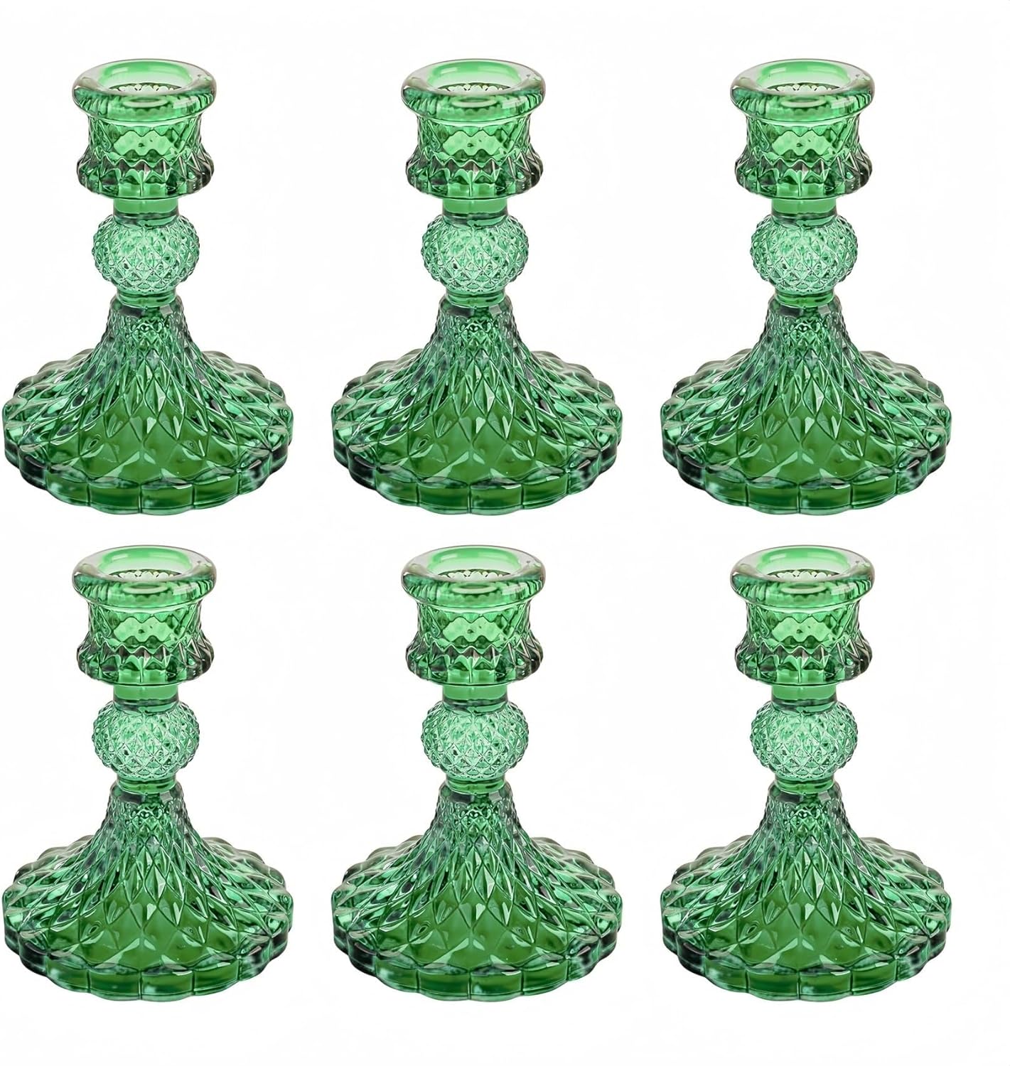 Glass Candlestick Holder,Striped Taper Candle Holders,Set of 6 Candle Stand for Table Centerpieces, Home Decor,Weddings,Festival and Parties (Clear Stripe Pattern)