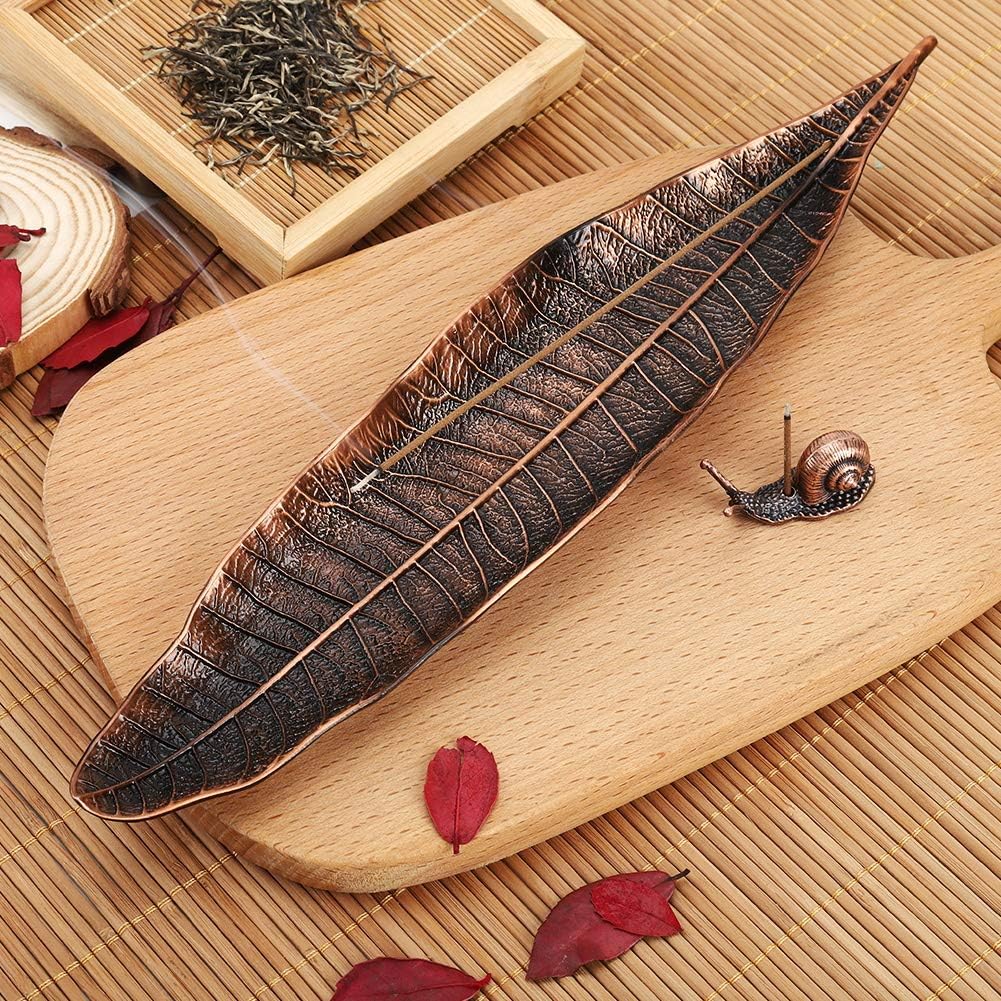 Accmor Incense Holder Set, Leaf and Snail Incense Burner, Incense Ash Catcher, Incense Sticks Holder for Counters, Meditation Room, Yoga, Home, Office, Gold