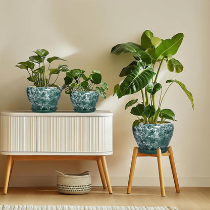 6 Inch Plant Pot - Ceramic Pots for Plants with Drainage Hole and Saucer, Round Succulent Planter Indoor Outdoor, Modern Flower Pot for Snake Plants, Home Decor, Gifts for Plant Lover, Blue