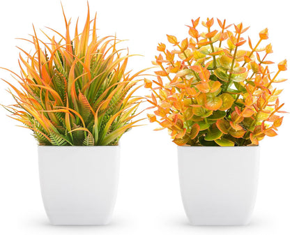 Der Rose 2 Pack Small Fake Plants Mini Artificial Potted Plants for Table Desk Home Laundry Room Bathroom Office Decor