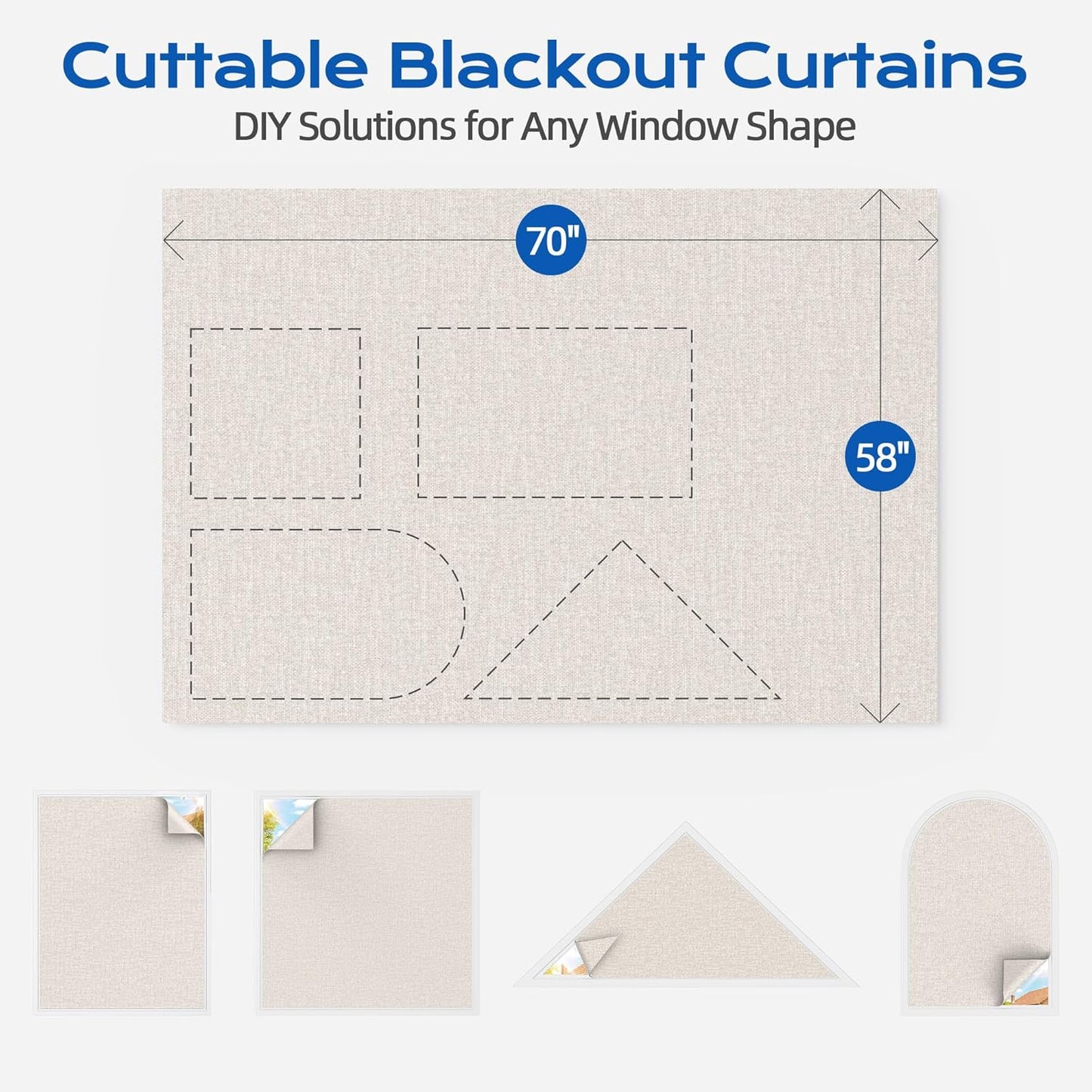 Blackout Curtains for Bedroom, 39" x 58" Portable Black Out Blinds with 20 Sets Hook & Loop Strips for 100% Blackout Window Film, Temporary Black-out Shades for Windows Cover Nursery Travel RV- Blacks