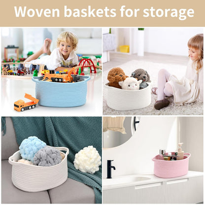 Happyiren Medium Woven Cotton Rope Basket with Handle Empty Decorative Gift Basket for Baby Shower, Graduation, Mother's Day, Nursery Storage 13" Dia x 8" W x 6" H