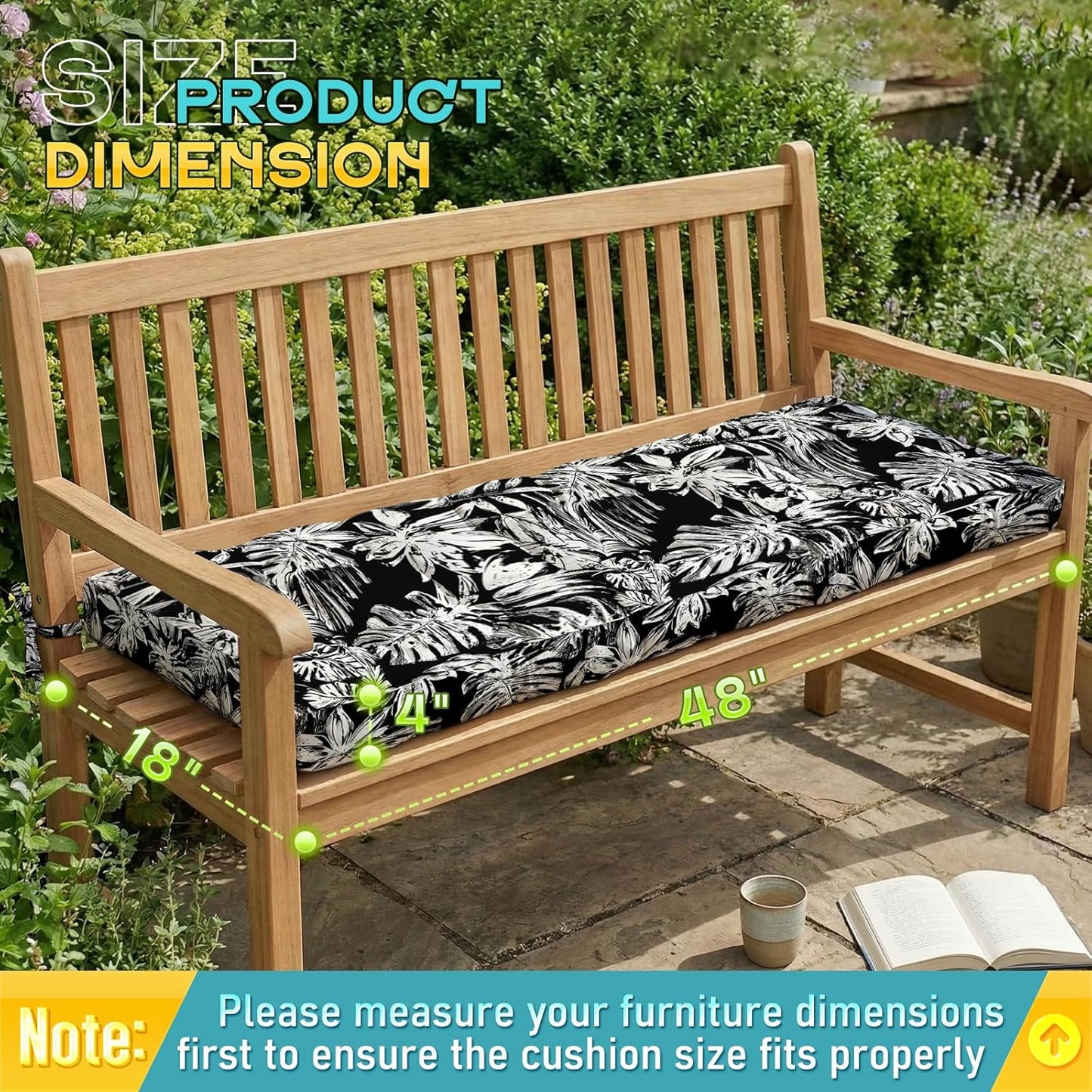 Outdoor Bench Cushion, Tufted Patio Seat Pad for Garden Bench, Porch Swing, Indoor/Outoor Furniture (Blue, 48X18X4 inch)