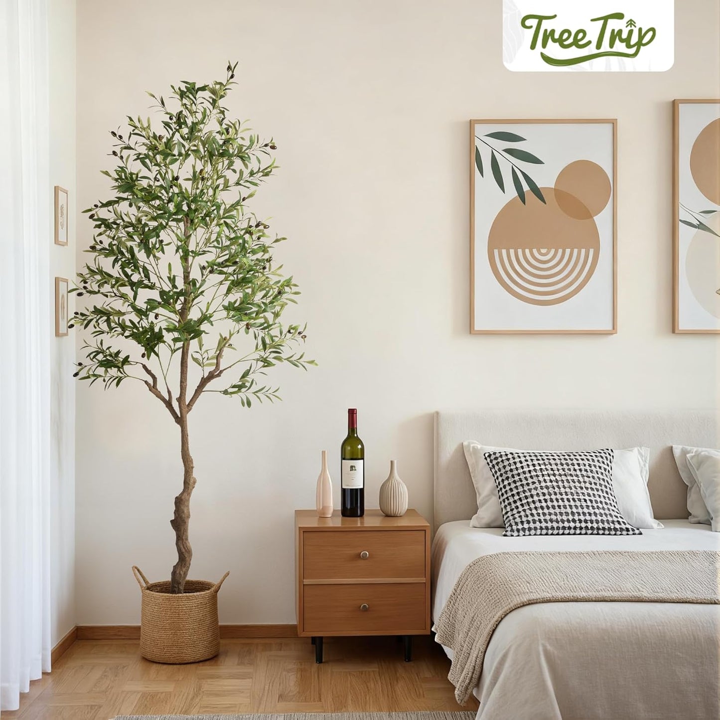 Olive Tree Artificial Indoor, 7 FT Faux Olive Trees with Planter, Fake Tall Plants with Natural Trunk and Lifelike Fruits for Home Office Decor(1, 7FT)