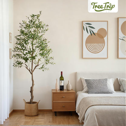 Olive Tree Artificial Indoor, 7 FT Faux Olive Trees with Planter, Fake Tall Plants with Natural Trunk and Lifelike Fruits for Home Office Decor(1, 7FT)