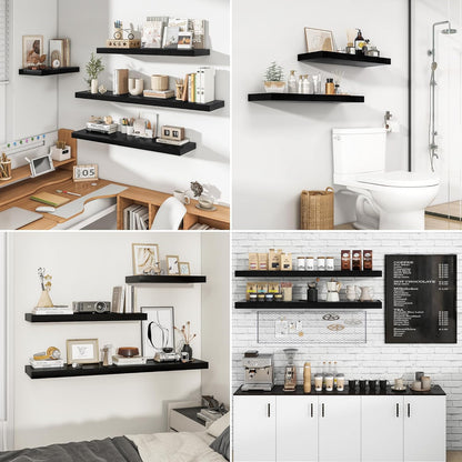 RICHFOCUS 72Inch Floating Shelves for Wall 2 Pack Shelves for Bedroom|Kitchen|Bathroom Wall Mounted Rustic Wood Floating Shelf with Invisible Brackets for Books|Storage|Decor, Rustic Brown